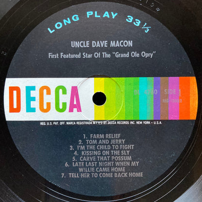 Uncle Dave Macon : First Featured Star Of The "Grand Ole Opry" (LP, Comp)