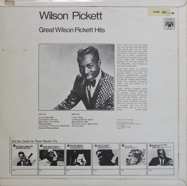 Wilson Pickett : Great Wilson Pickett Hits (LP, Album, RE, Fli)