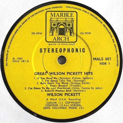 Wilson Pickett : Great Wilson Pickett Hits (LP, Album, RE, Fli)