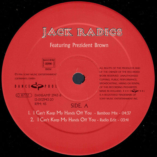 Jack Radics : I Can't Keep My Hands Off You (12", Promo)