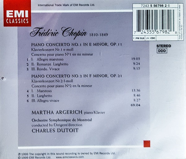 Frédéric Chopin, Martha Argerich, Charles Dutoit, Orchestre Symphonique de Montréal : Piano Concertos Nos. 1 & 2 (CD, Album)