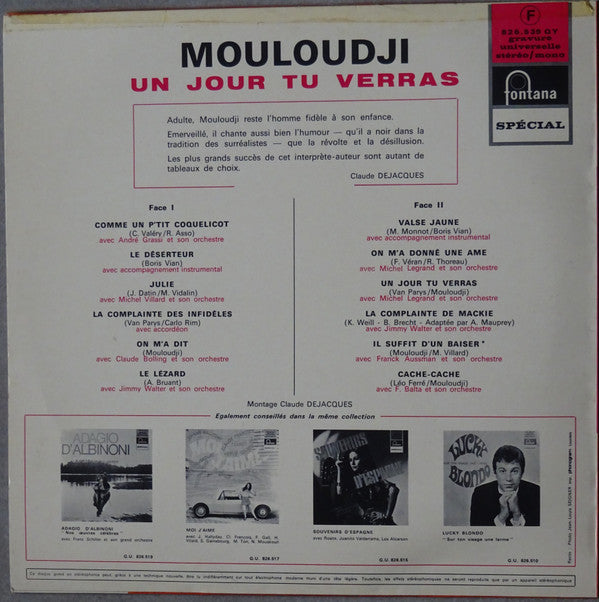 Mouloudji : Un Jour, Tu Verras (LP, Comp, Mono, RE)