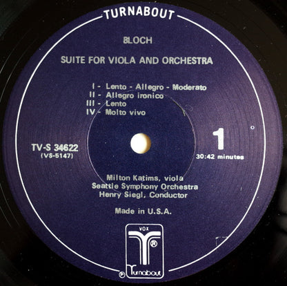 Ernest Bloch - Milton Katims, Seattle Symphony Orchestra, Henry Siegl / Laszlo Varga, Westfälisches Sinfonieorchester, Siegfried Landau : Suite For Viola And Orchestra / "Schelomo": Hebraic Rhapsody For Cello And Orchestra (LP)