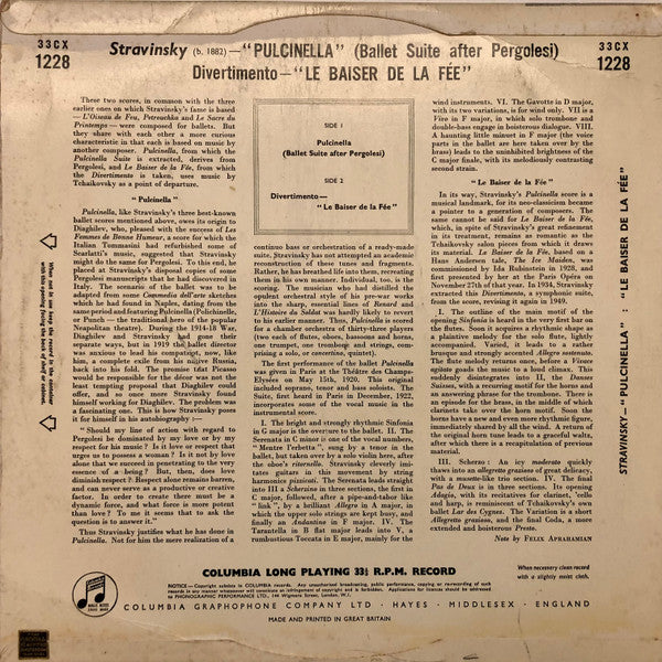 Igor Stravinsky - Igor Markevitch Conducting The Orchestre National De France : "Pulcinella"/ Divertimento "Le Baiser De La Fée"  (LP, Mono)