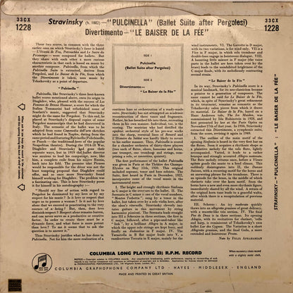 Igor Stravinsky - Igor Markevitch Conducting The Orchestre National De France : "Pulcinella"/ Divertimento "Le Baiser De La Fée"  (LP, Mono)