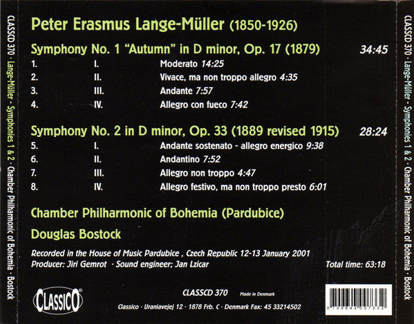 Peter Erasmus Lange-Müller / South Bohemian Chamber Philharmonic, Douglas Bostock : Symphonies 1 & 2 (CD, Album)