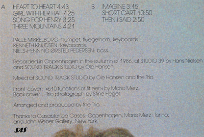 Palle Mikkelborg / Kenneth Knudsen / Niels-Henning Ørsted Pedersen : Heart To Heart (LP, Album)