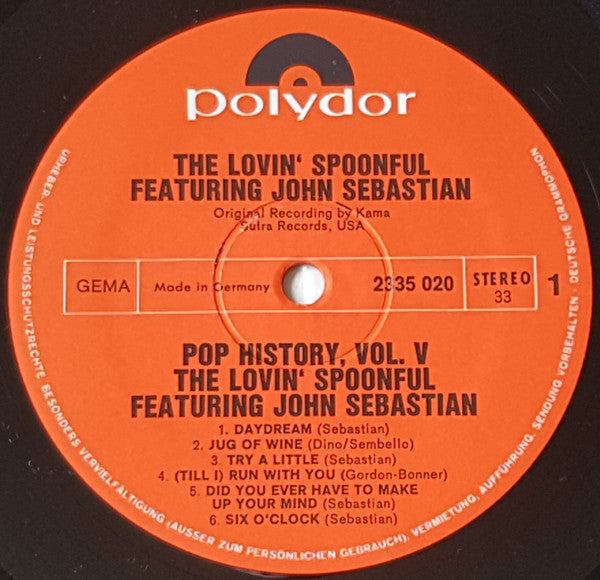 The Lovin' Spoonful Featuring John Sebastian : Pop History Vol 5 (2xLP, Comp)