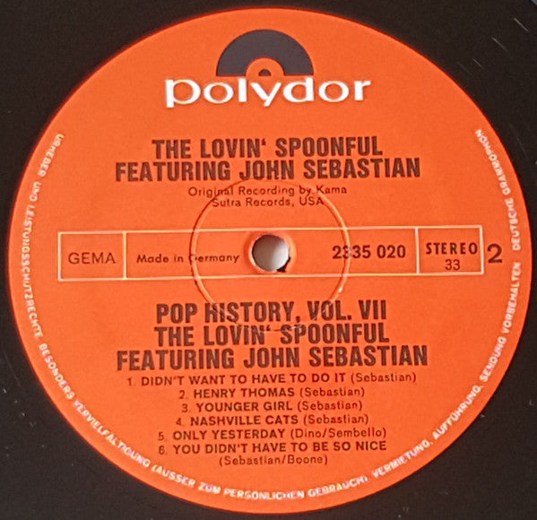 The Lovin' Spoonful Featuring John Sebastian : Pop History Vol 5 (2xLP, Comp)