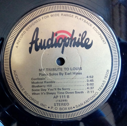 Earl Hines : My Tribute To Louis: Piano Solos By Earl Hines (LP, Album, Gol)