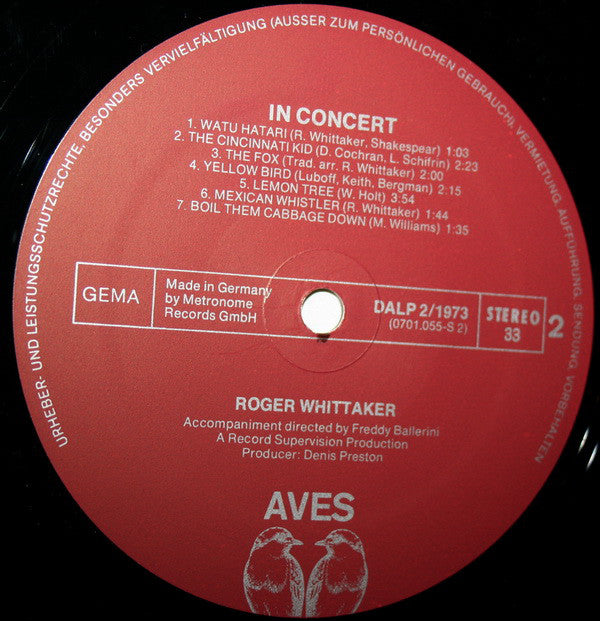 Roger Whittaker : In Concert (2xLP, Album, Gat)