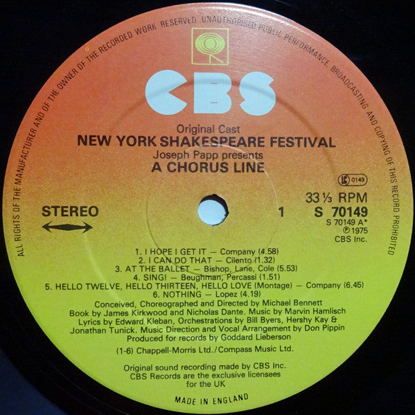 "A Chorus Line" Original Broadway Cast : A Chorus Line (LP, Album)