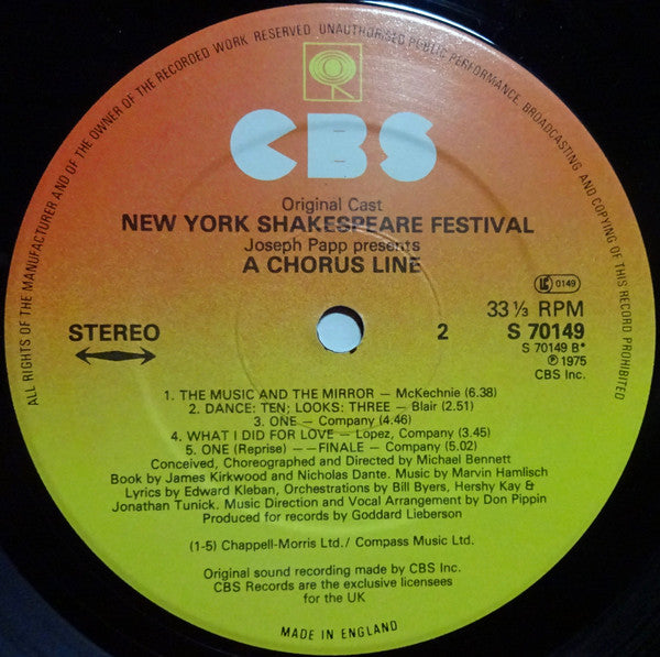 "A Chorus Line" Original Broadway Cast : A Chorus Line (LP, Album)