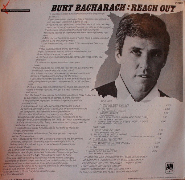 Burt Bacharach : Reach Out (LP, Album)