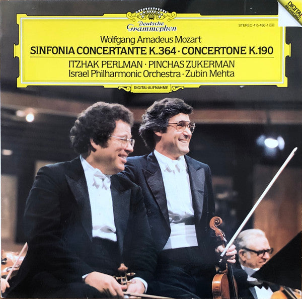 Wolfgang Amadeus Mozart – Itzhak Perlman · Pinchas Zukerman, Israel Philharmonic Orchestra · Zubin Mehta : Sinfonia Concertante K.364, Concertone K.190 (LP)