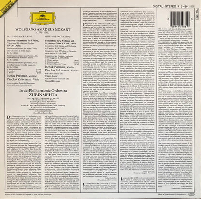 Wolfgang Amadeus Mozart – Itzhak Perlman · Pinchas Zukerman, Israel Philharmonic Orchestra · Zubin Mehta : Sinfonia Concertante K.364, Concertone K.190 (LP)