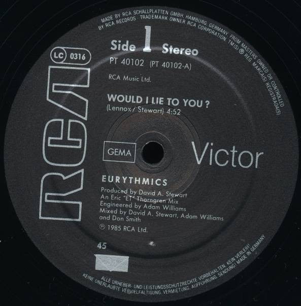 Eurythmics : Would I Lie To You? (12", Maxi)