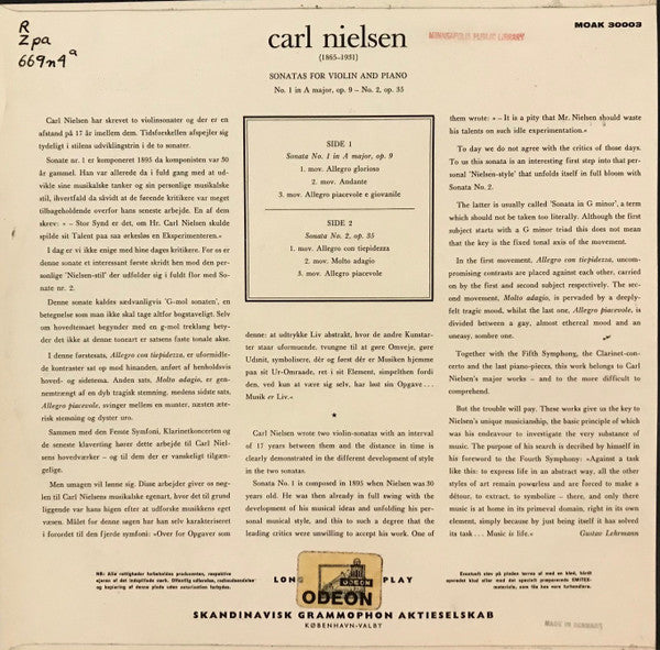 Carl Nielsen, Emil Telmányi, Victor Schiøler : Sonatas For Violin And Piano (LP)