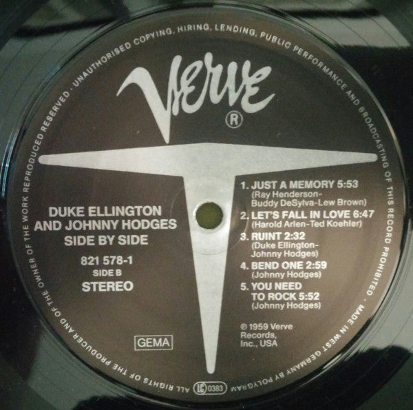 Duke Ellington And Johnny Hodges : Side By Side (LP, Album, RE, RM)