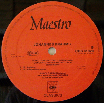 Johannes Brahms - Rudolf Serkin, The Philadelphia Orchestra, Eugene Ormandy : Piano Concerto = Concerto Pour Piano No. 2 (LP, Album)