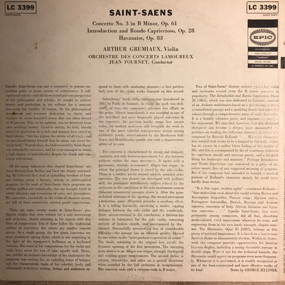 Camille Saint-Saëns - Arthur Grumiaux ,  Orchestre Des Concerts Lamoureux, Jean Fournet : Introduction And Rondo Capriccioso / Havanaise / Concerto No. 3 In B Minor For Violin And Orchestra (LP, Album, Mono, Promo)