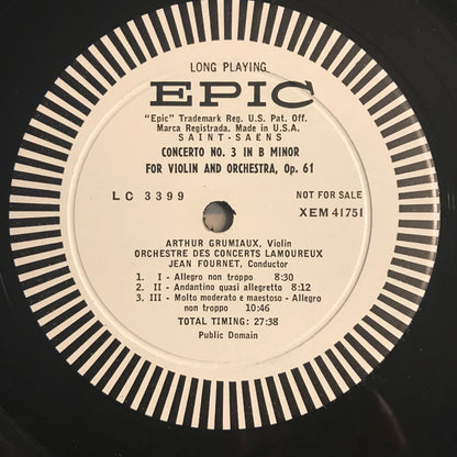 Camille Saint-Saëns - Arthur Grumiaux ,  Orchestre Des Concerts Lamoureux, Jean Fournet : Introduction And Rondo Capriccioso / Havanaise / Concerto No. 3 In B Minor For Violin And Orchestra (LP, Album, Mono, Promo)