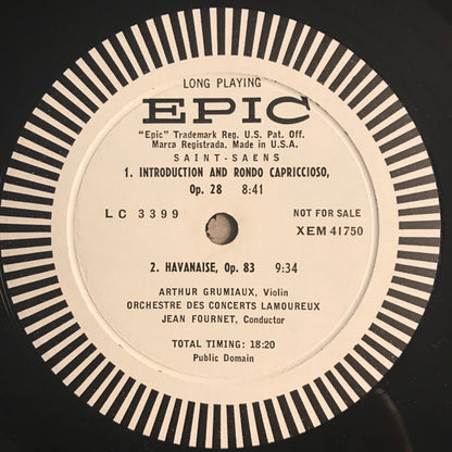 Camille Saint-Saëns - Arthur Grumiaux ,  Orchestre Des Concerts Lamoureux, Jean Fournet : Introduction And Rondo Capriccioso / Havanaise / Concerto No. 3 In B Minor For Violin And Orchestra (LP, Album, Mono, Promo)