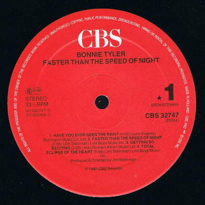 Bonnie Tyler : Faster Than The Speed Of Night (LP, Album, RE)