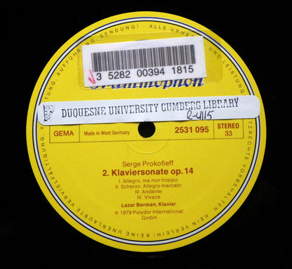 Lazar Berman - Sergei Prokofiev : Romeo Und Julia Op. 75 / Klaviersonate Nr. 2 D-Moll Op. 14 (LP)