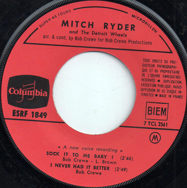 Mitch Ryder & The Detroit Wheels : Sock It To Me-Baby! (7", EP)