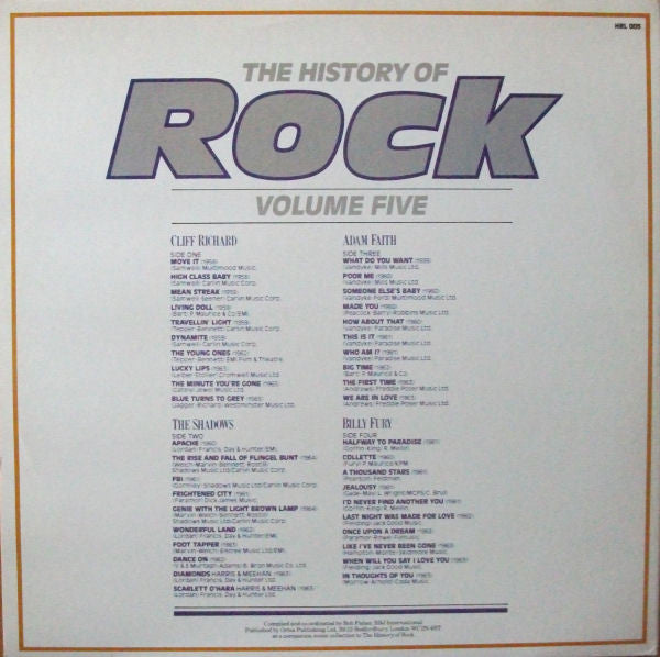 Cliff Richard / The Shadows / Adam Faith / Billy Fury : The History Of Rock (Volume Five) (2xLP, Comp, Mono)