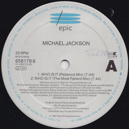 Michael Jackson : Who Is It (12", Single)