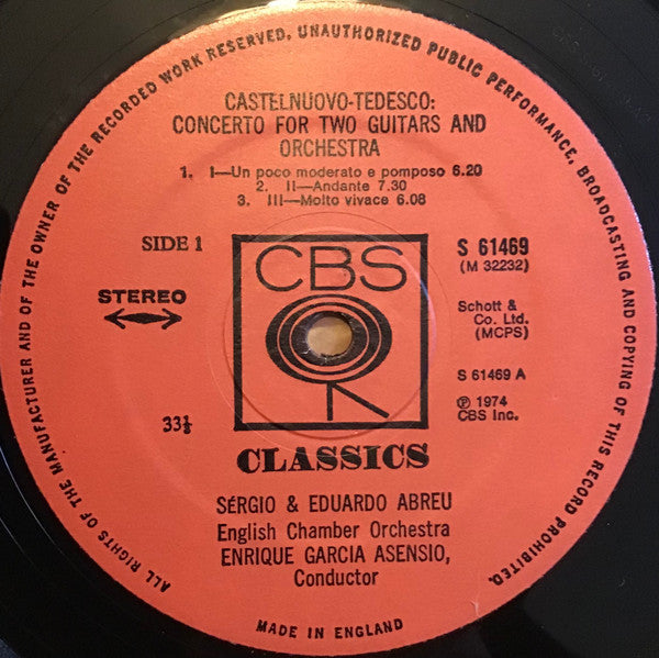 Sérgio And Eduardo Abreu, English Chamber Orchestra, Enrique Garcia Asensio - Mario Castelnuovo-Tedesco & Guido Santórsola : 2 Concertos For 2 Guitars (LP)