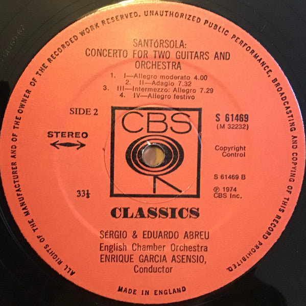 Sérgio And Eduardo Abreu, English Chamber Orchestra, Enrique Garcia Asensio - Mario Castelnuovo-Tedesco & Guido Santórsola : 2 Concertos For 2 Guitars (LP)