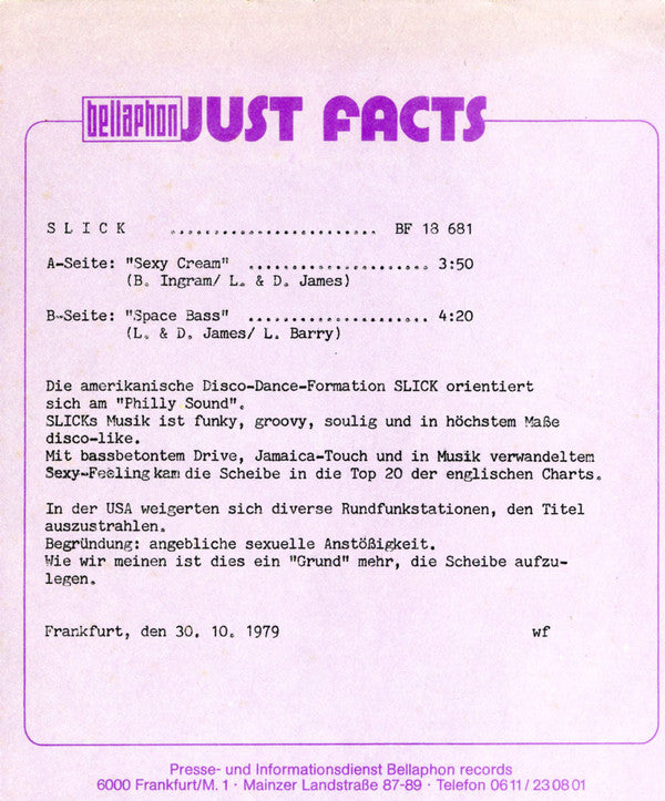 Slick (2) : Sexy Cream (7", Single)