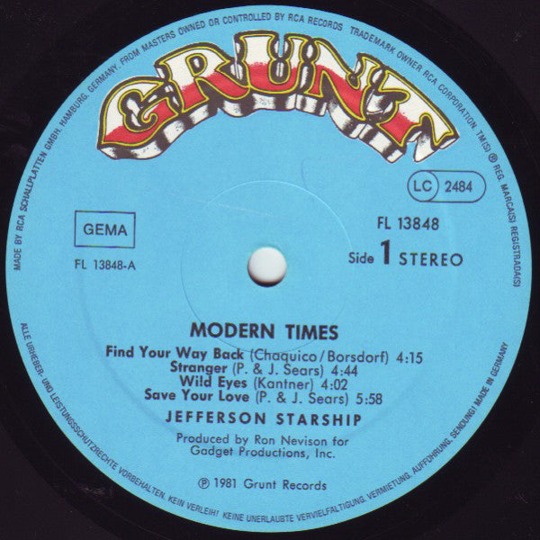 Jefferson Starship : Modern Times (LP, Album, Gat)