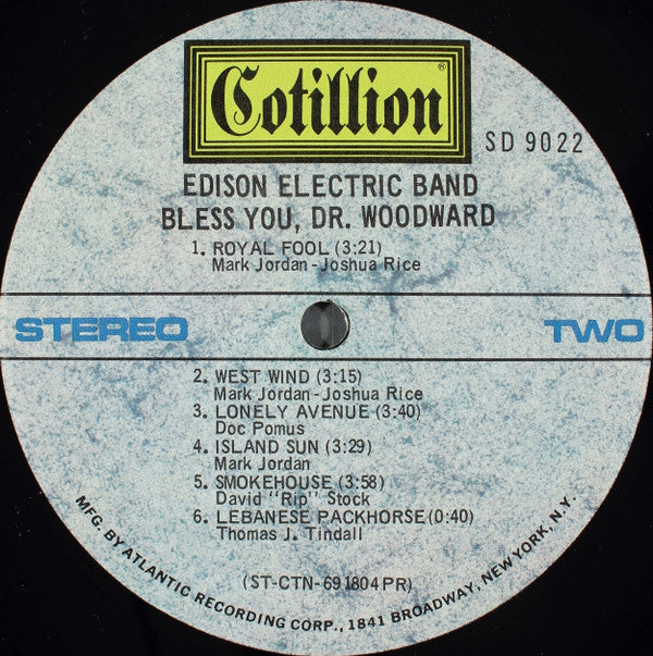 Thomas A. Edison Electric Band : Bless You, Dr. Woodward (LP, Album, Pre)