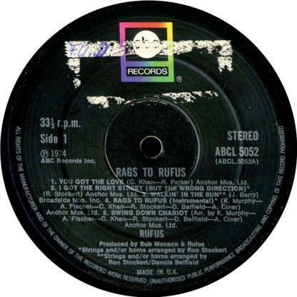 Rufus Featuring Chaka Khan : Rags To Rufus (LP, Album, RE)