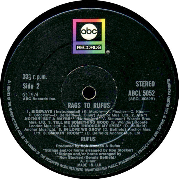 Rufus Featuring Chaka Khan : Rags To Rufus (LP, Album, RE)