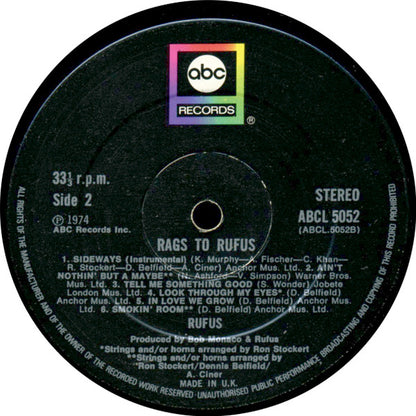 Rufus Featuring Chaka Khan : Rags To Rufus (LP, Album, RE)