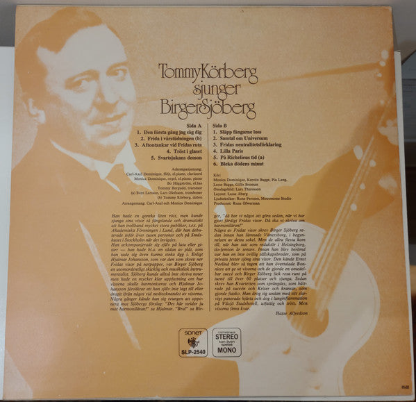 Tommy Körberg : Tommy Körberg Sjunger Birger Sjöberg (LP, Mono)