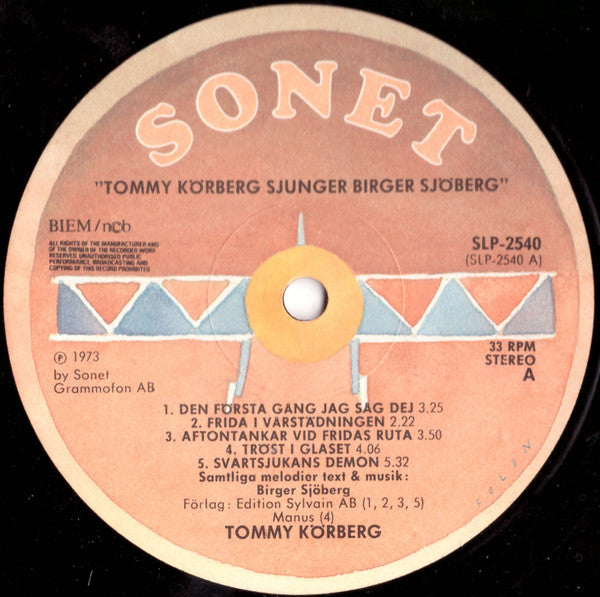 Tommy Körberg : Tommy Körberg Sjunger Birger Sjöberg (LP, Mono)