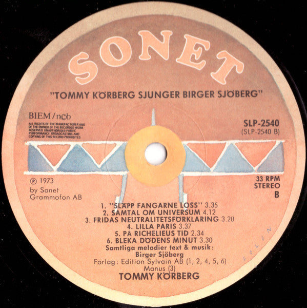 Tommy Körberg : Tommy Körberg Sjunger Birger Sjöberg (LP, Mono)