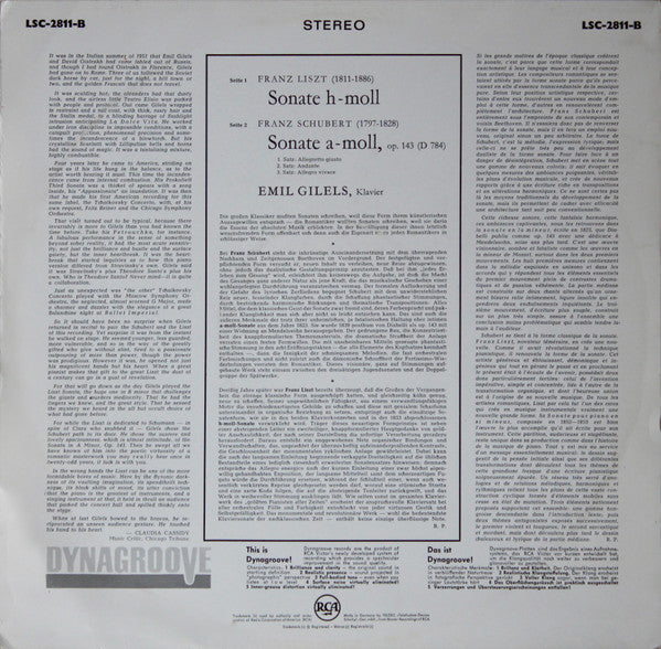 Emil Gilels — Franz Liszt / Franz Schubert : Sonata In B Minor - Sonata In A Minor, Op.143 (LP)