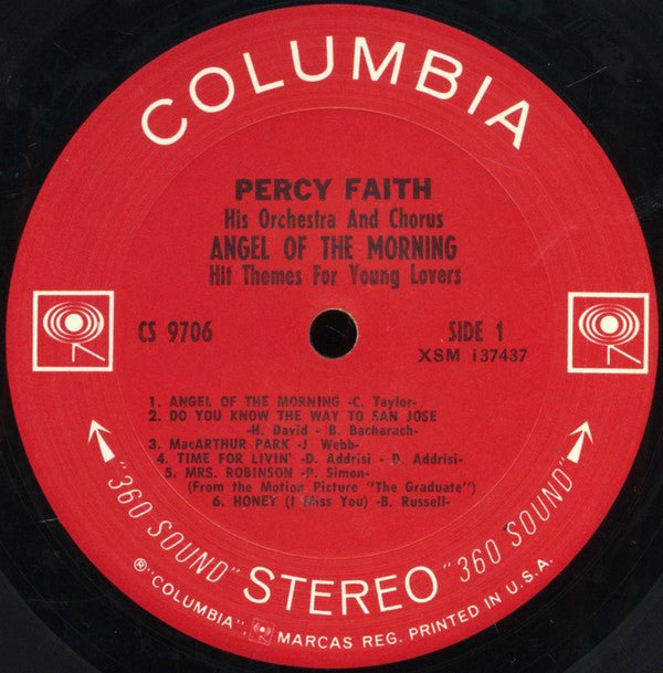 Percy Faith And His Orchestra And Chorus : Angel Of The Morning (Hit Themes For Young Lovers) (LP)