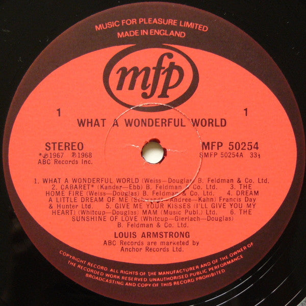 Louis Armstrong : What A Wonderful World (LP, Album, RE)