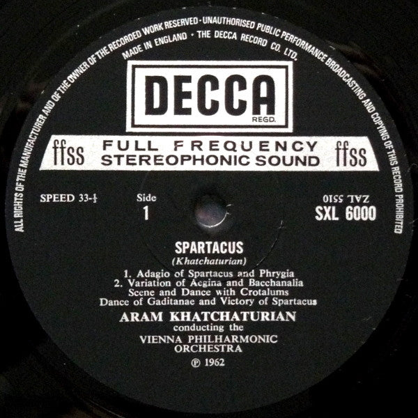 Aram Khatchaturian – Wiener Philharmoniker · Aram Khatchaturian : Spartacus / Gayaneh (LP, RE, Eng)