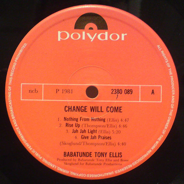 Tony Ellis : Change Will Come (LP, Album)