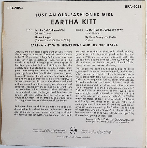 Eartha Kitt : Just An Old-Fashioned Girl (7", EP)