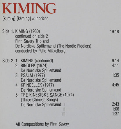 Finn Savery Trio And De Nordiske Spillemænd : Kiming (LP, Album)